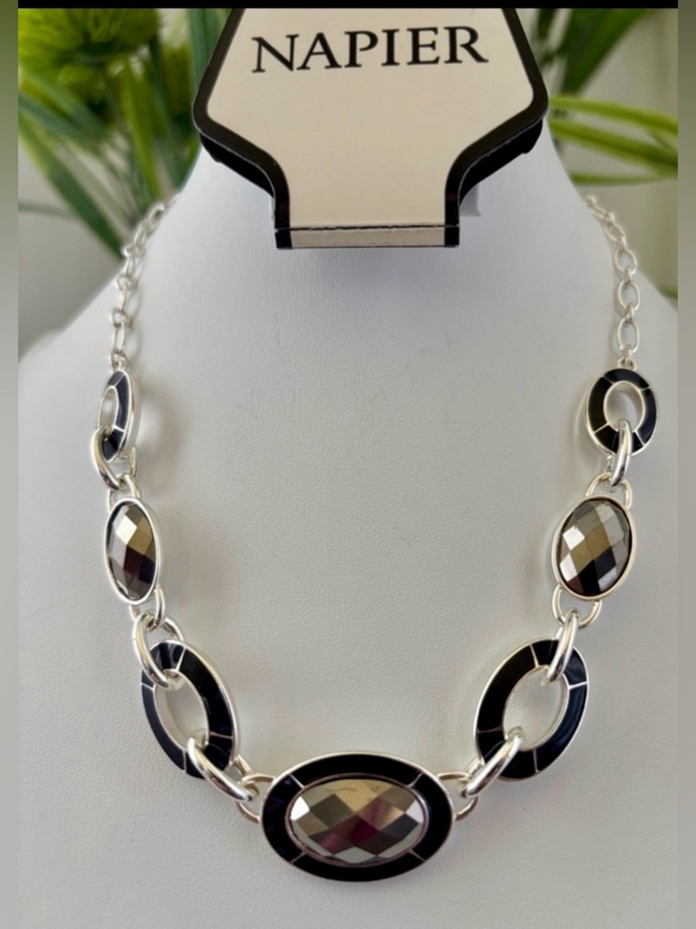 Napier Black/gray oval beveled stones, enamel black open ovals